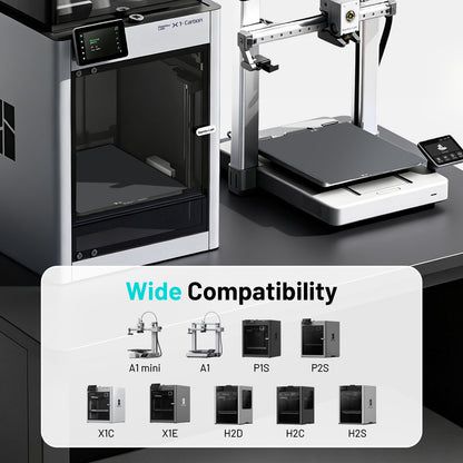 EIBOS KRIOS cold build plate compatibility with Bambu Lab A1, A1 Mini, P1S, X1C, X1E, P2S and H2 Series 3D printers.