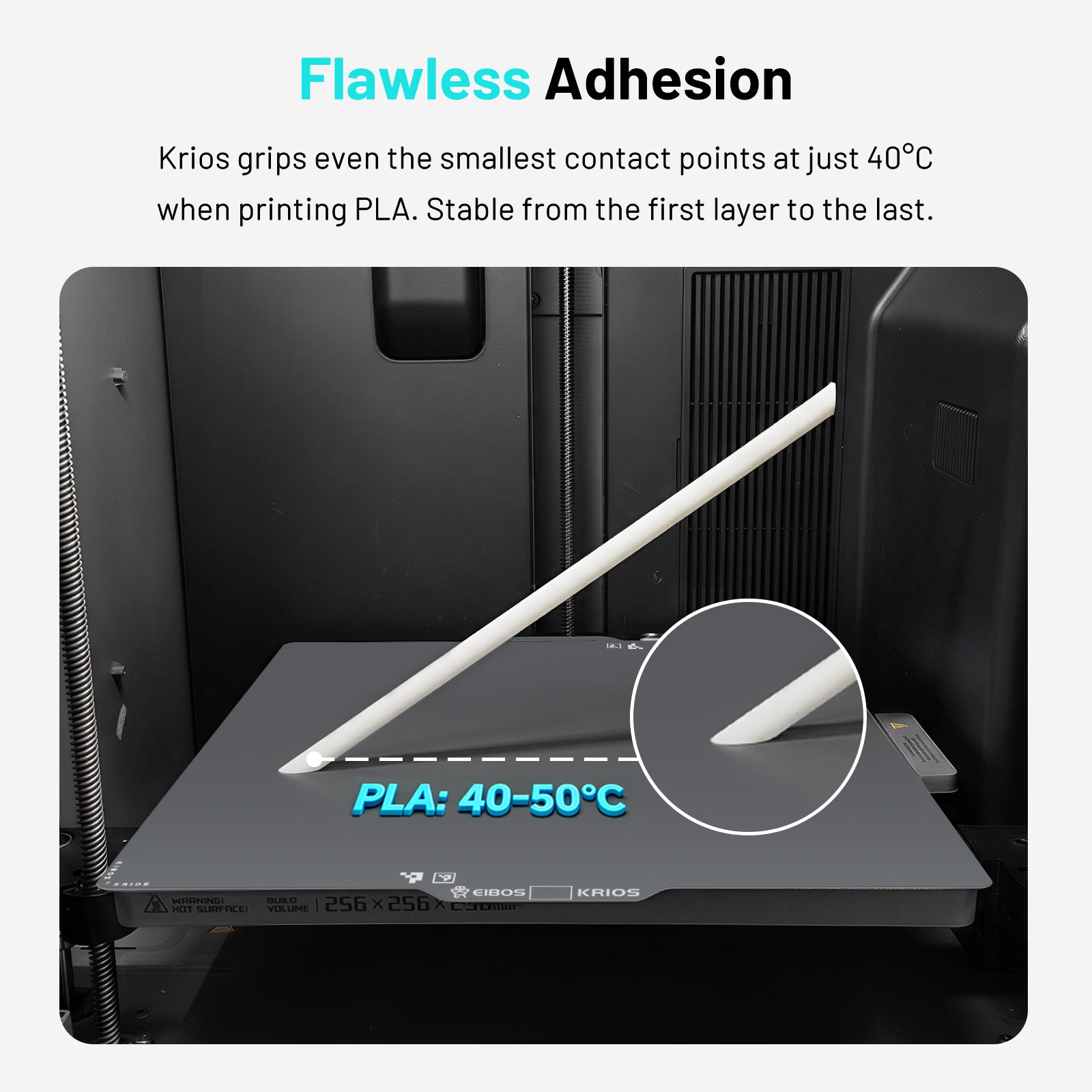 EIBOS KRIOS cold build plate providing firm first-layer adhesion