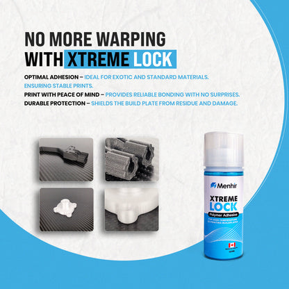 "No More Warping" infographic: "Infographic showing how Xtreme Lock prevents 3D print warping with optimal adhesion and build plate protection"